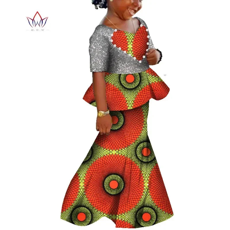 African Dashiki print cotton girls dress by SHOWLU FASHION STORE, featuring vibrant colorful patterns for summer wear.