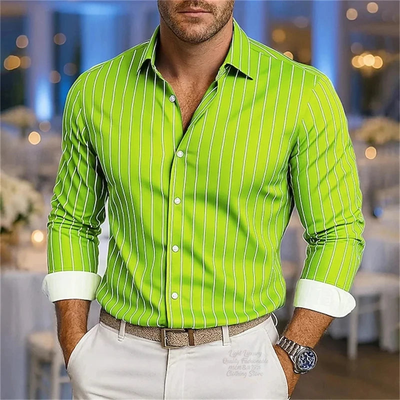 Men's striped casual button-down shirt with long sleeves, breathable fabric, stylish lapel, high-quality men's top by Showlu Fashion