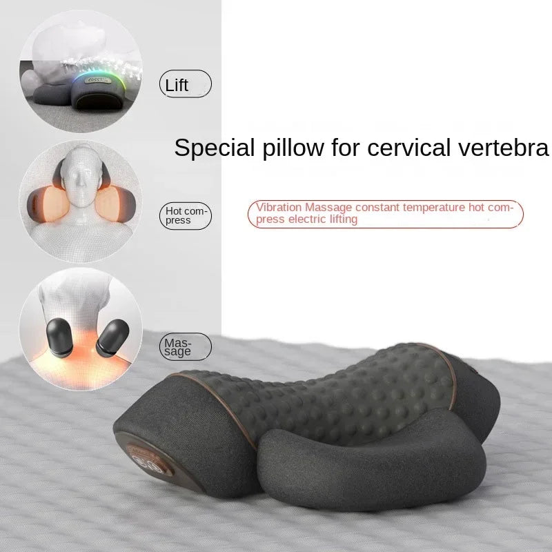 Electric neck massager pillow with memory foam, heating, and vibration features for soothing neck pain relief.