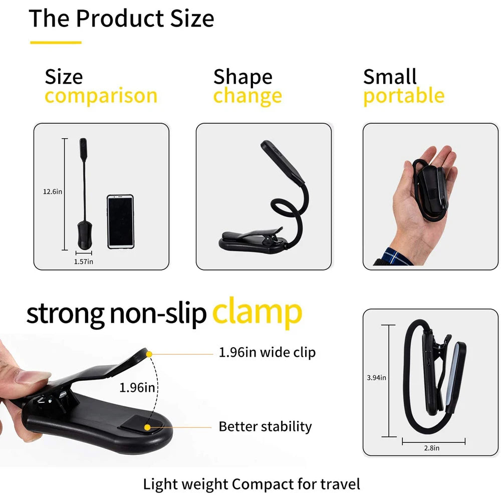 Rechargeable Clip Reading Light by Showlu Smart General, compact LED light with clip for reading and close-up tasks