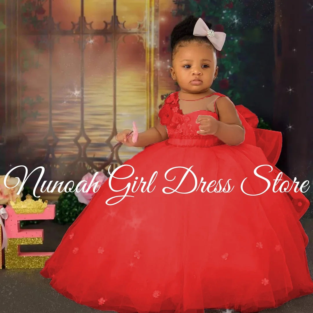 Pink Flower Girl Dresses for Wedding 3D Floral Sleeveless Girl Birthday Party  Princess Formal First Communion Gown Customized