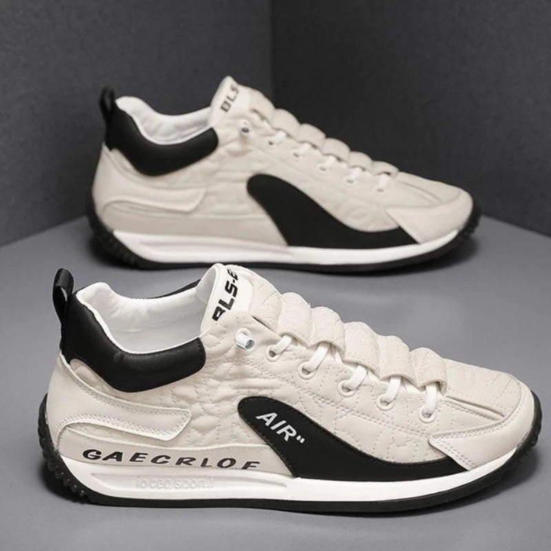 Men's fashion sneakers with thick soles, breathable design, lace-up closure, suitable for casual outdoor and running activities.