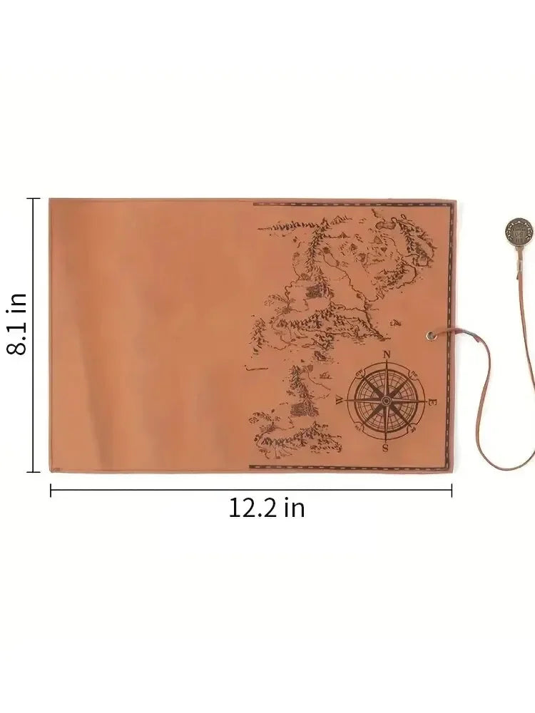 Large Showlu Retro Treasure Map Leather Roll Pencil Case showing its vintage-inspired design and spacious stationery storage.