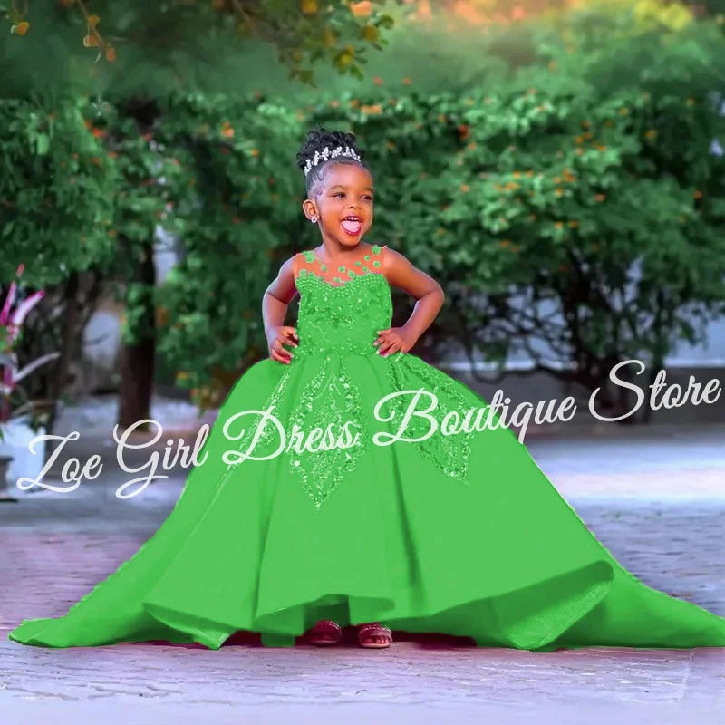 Fuchsia flower girl dress by SHOWLU FASHION STORE with beaded lace satin fabric, perfect for birthday parties and special occasions.