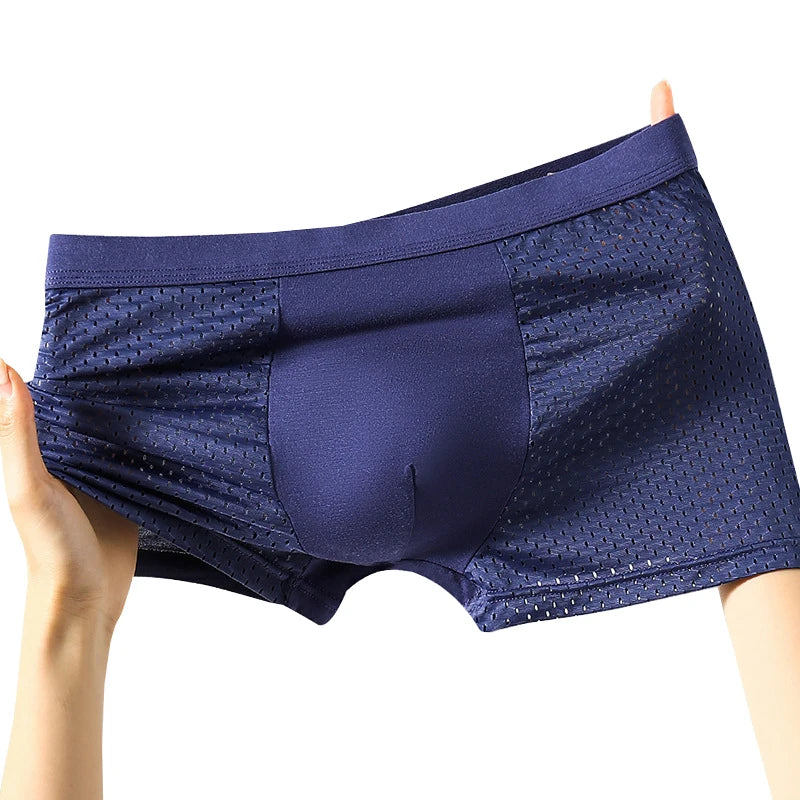 Men's ice silk boxer shorts by Showlu Fashion Store, breathable mesh underwear in a 4-pack, lightweight and comfortable for everyday wear.