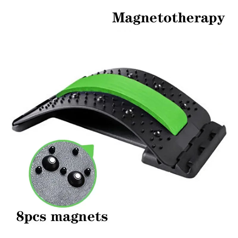Multi-level back stretcher with magnets for lumbar support and magnetotherapy by DEDOMON, designed for spinal relief and relaxation.