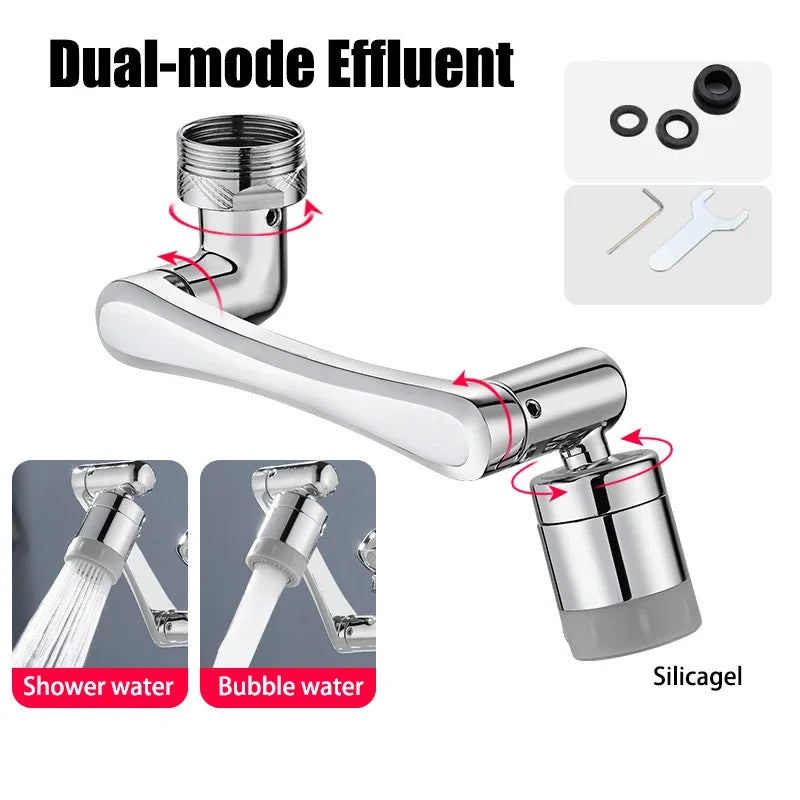 Showlu Brass 1080 Swivel Faucet Extender with universal 2-mode aerator, designed to improve water flow and reach in kitchen sinks