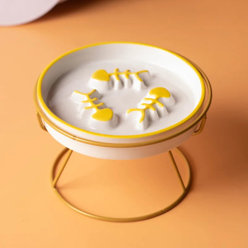 Ceramic cat bowl with high foot design, anti-choking grain bowl by Showlu Fashion Store, featuring a sturdy, anti-black chin construction.
