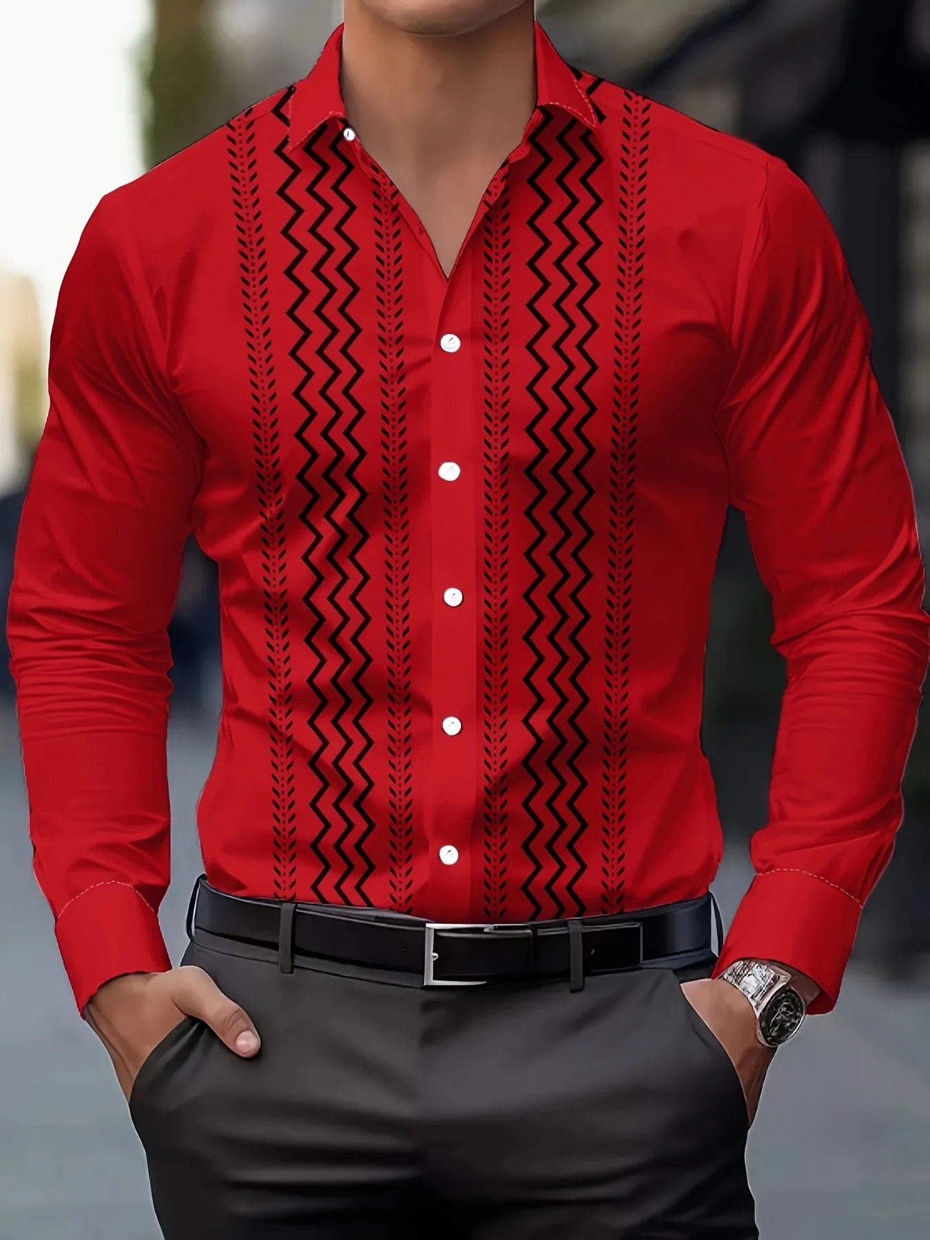 Men's checked long-sleeved casual button-up shirt with high-end striped design, fitted style, from Showlu Fashion Store.
