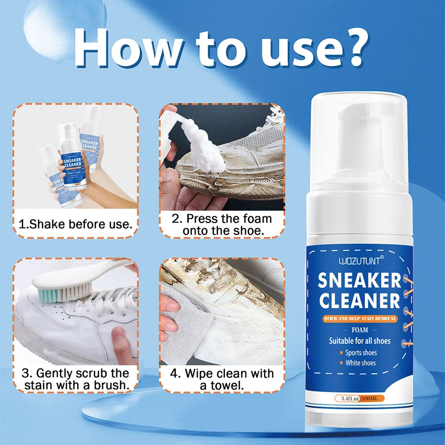 Showlu Smart General shoe cleaning foam bottle with applicator brush for easy footwear maintenance.