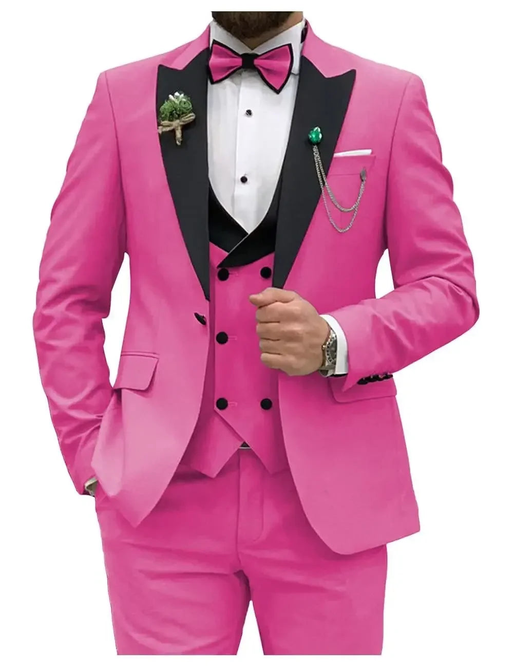 Showlu Royal Blue men's 3-piece slim fit suit with double-breasted blazer and matching trousers, tailored for formal occasions.