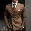 Slim-fit men's double-breasted suit set with blazer and pants from Showlu Fashion, ideal for weddings, formal events, and reunions.