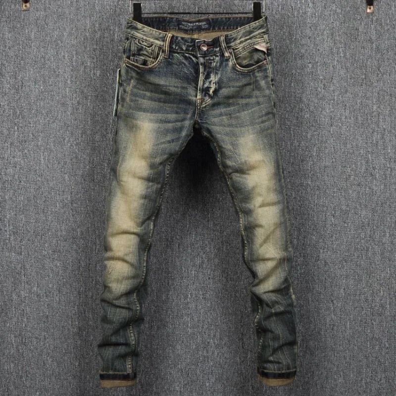 2023 Spring and Autumn New Classic Fashion Retro Elastic Jeans Men's Casual Comfort Large Size High-Quality Small Foot Pants