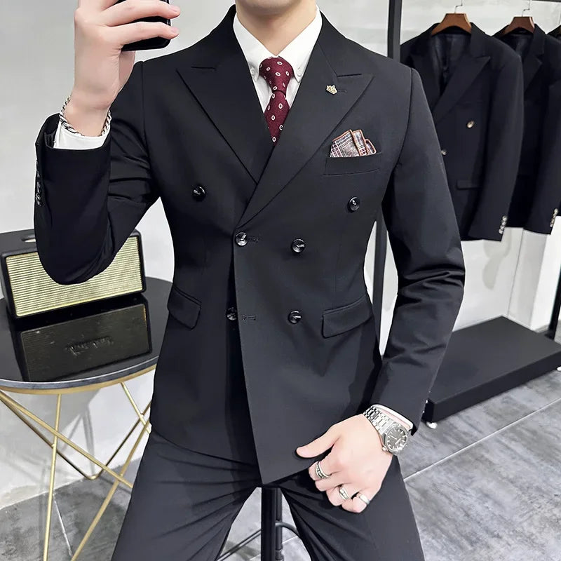 S-7XL (Jacket+Vest+Pants) Fashion Boutique Lattice Formal Business Mens Suit 3Pcs Set Groom Wedding Dress Plaid Suit Show Stage SHOWLU FASHION STORE