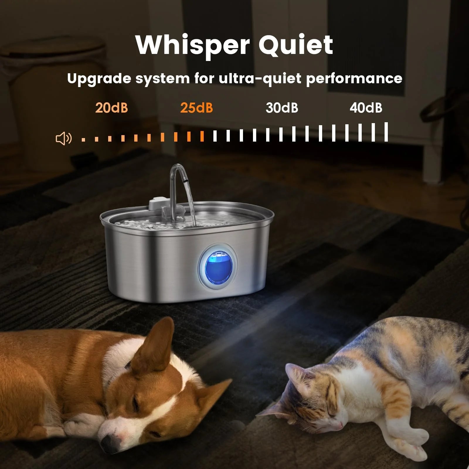 Stainless steel ZKYJ 3.2L cat water dispenser with ultra-quiet automatic fountain and sleek design for pets.