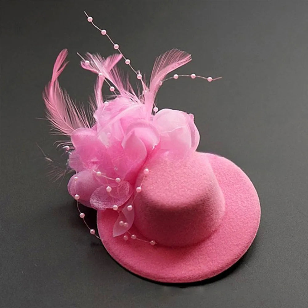 Fashion 13cm Kids Fascinators Hats Feathers Hair Accessories Flower Pillbox Hat Makeup Prom Teas Party Hairpins Party