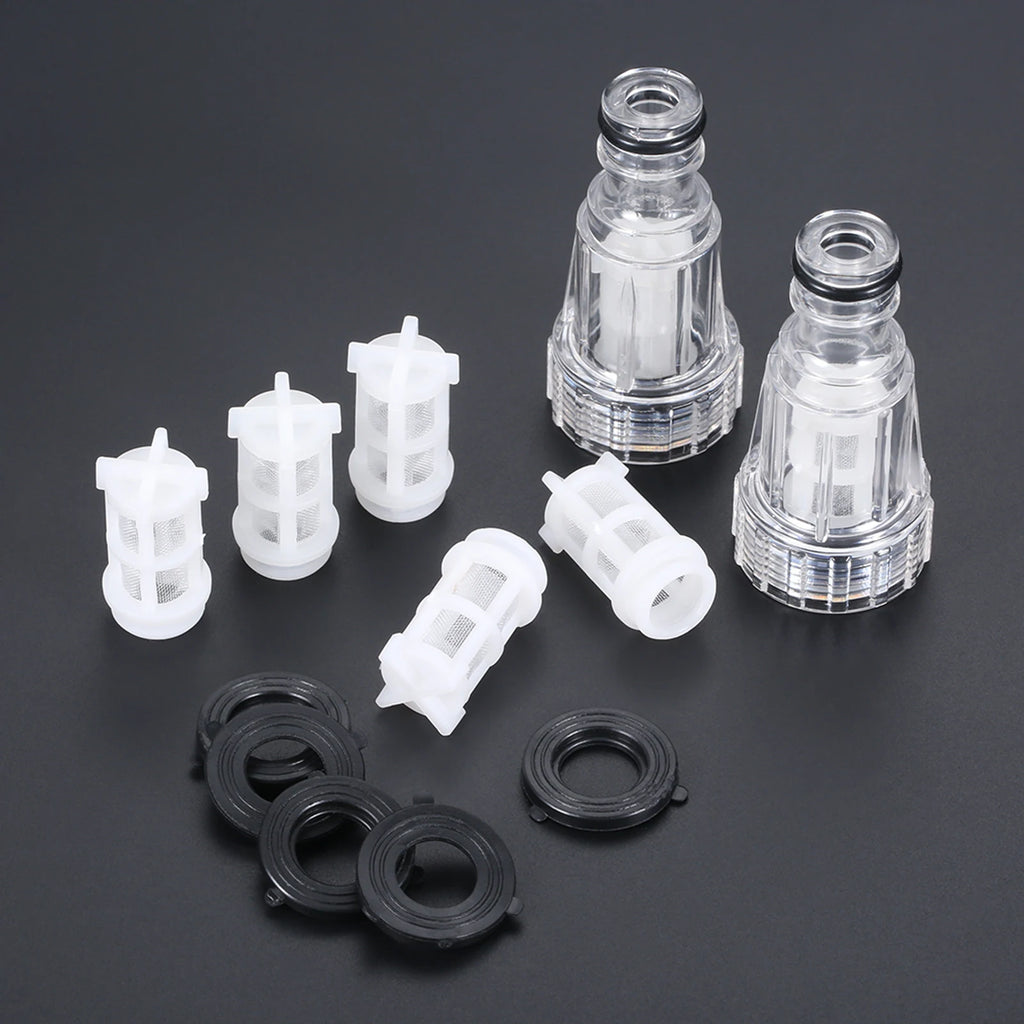 High-pressure water filter fitting for Karcher K2-K7 series pressure washers, compatible with car washing and cleaning tasks