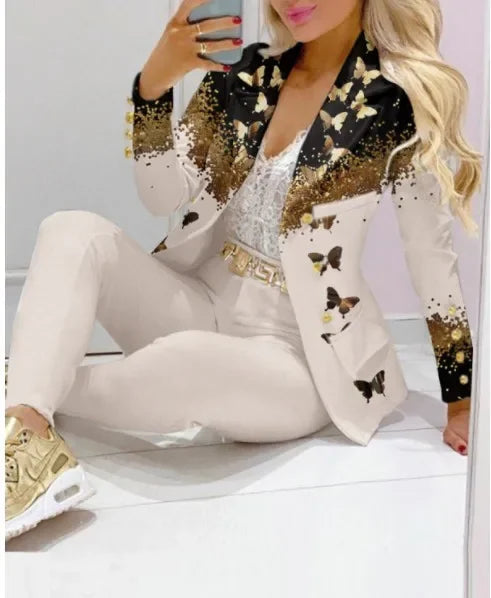 2025 Women's 2pcs Tracksuits Solid Long Sleeve Blazer Pants Suit Sets Office Lady Tracksuit Two Piece Set Fitness Outfits Woman SHOWLU FASHION STORE