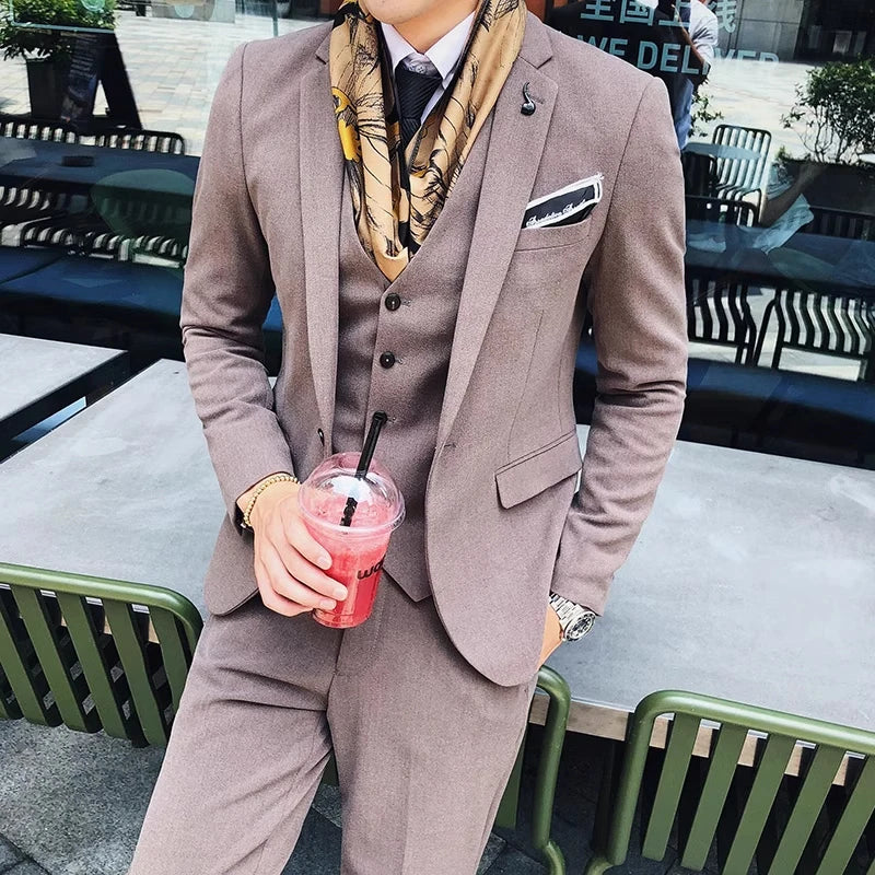 S-7XL (Jacket+Vest+Pants) Fashion Boutique Lattice Formal Business Mens Suit 3Pcs Set Groom Wedding Dress Plaid Suit Show Stage SHOWLU FASHION STORE
