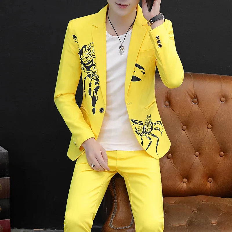 SHOWLU FASHION men's slim-fit Korean-style business casual suit set with blazer and trousers, tailored and stylish for formal occasions