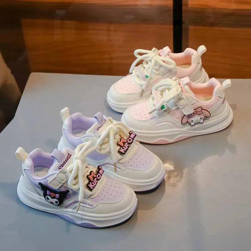 Miniso Melody & Kuromi girls' cartoon sneakers by SHOWLU FASHION featuring colorful designs and anti-slip soles.