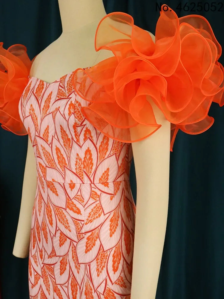 African V-neck slim dress by Kaiyishow featuring short sleeves and polyester fabric, shown in a stylish, fitted design.