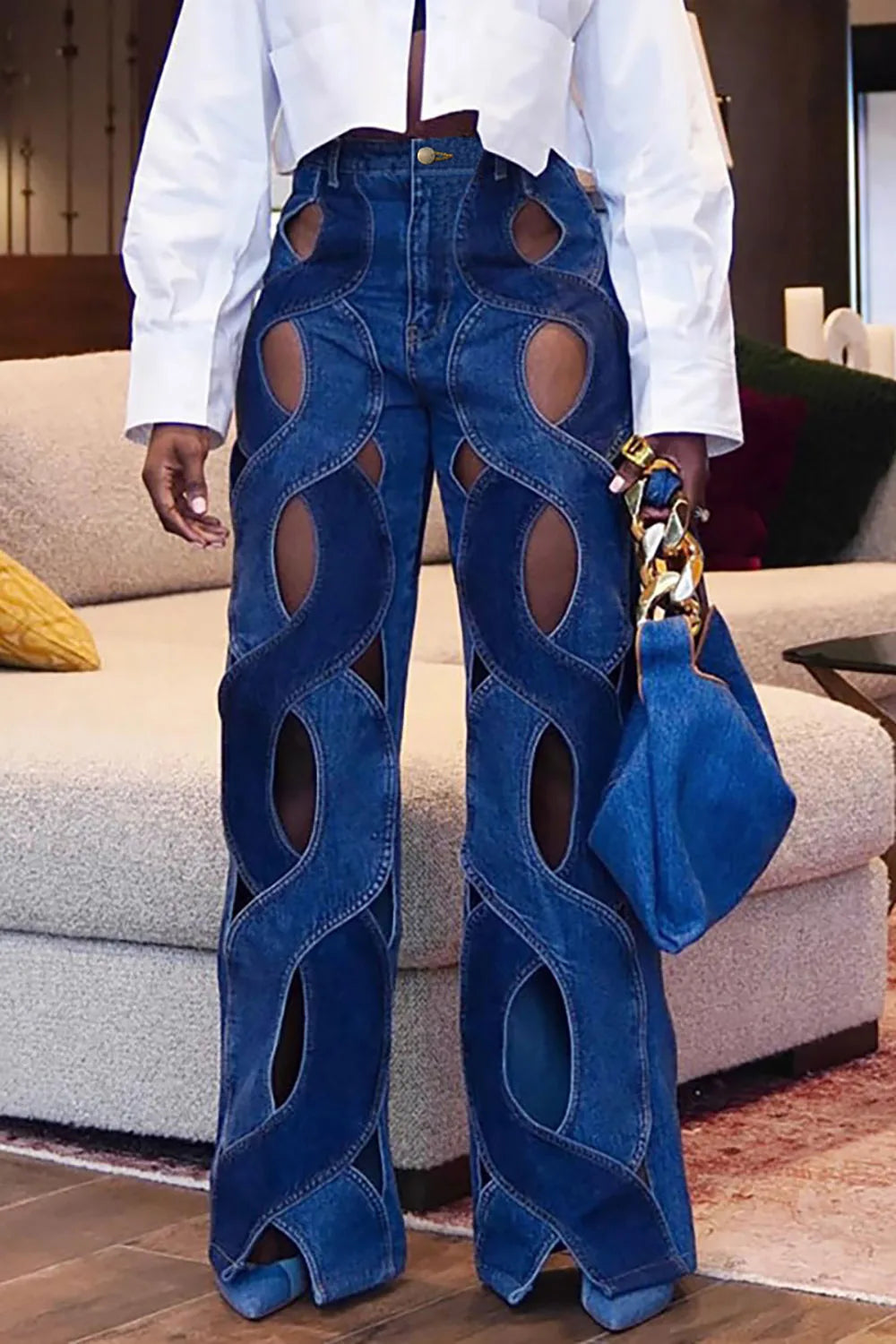Women's Cut Out Denim Jeans Plus Size High Waist Y2K Fashion Sexy Vintage Casual Spring Fashion Straight Leg Denim Pants Jeans SHOWLU FASHION STORE