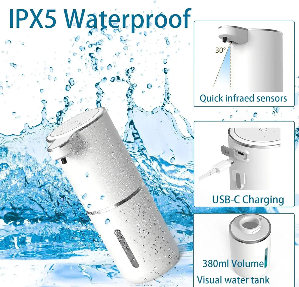 Fununcle automatic foam soap dispenser with touchless operation, USB rechargeable ABS body, ideal for hand hygiene.