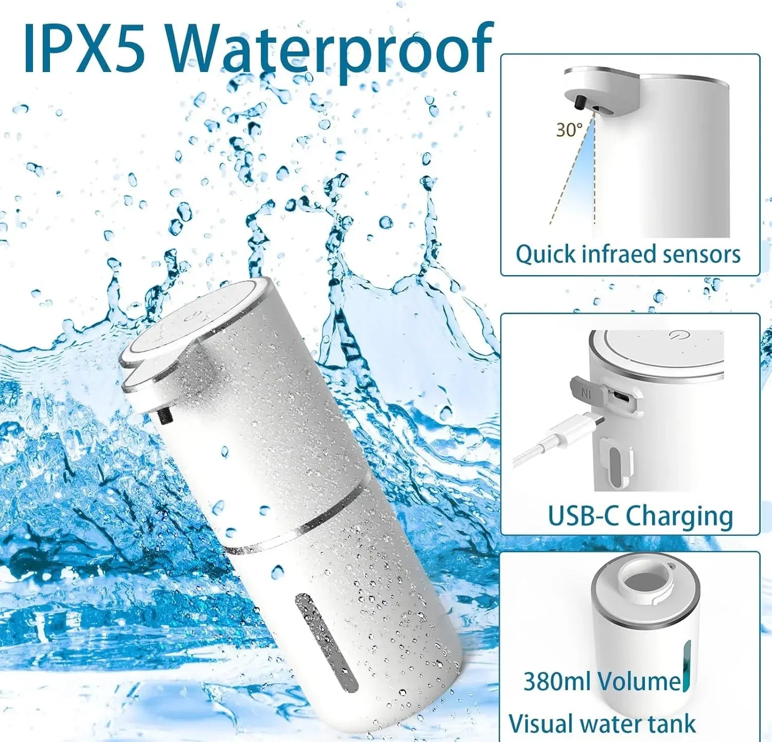 Fununcle automatic foam soap dispenser with touchless operation, USB rechargeable ABS body, ideal for hand hygiene.