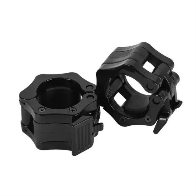 Pair of Showlu Fashion Store 25mm quick release barbell clamps with spin lock for weightlifting and strength training.