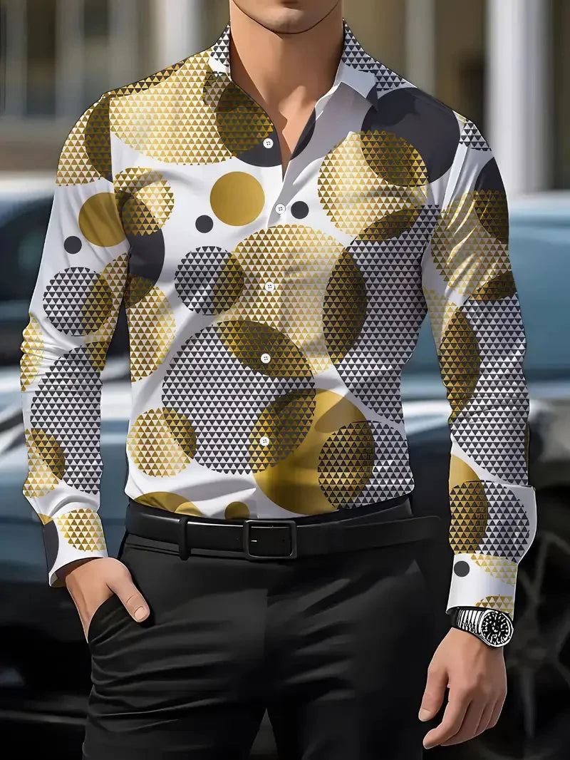 Hawaiian men's long sleeve shirt with 3D printed design, button closure, casual street style from Showlu Fashion Store