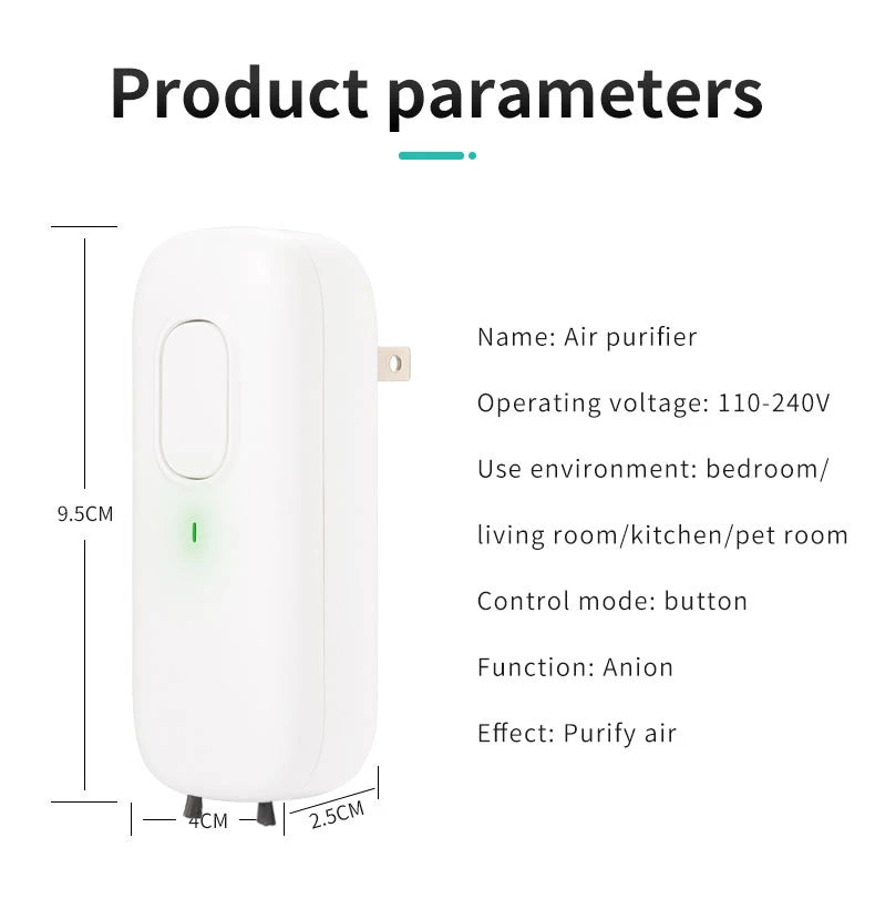 Showlu Smart General plug-in negative ion air purifier for home, compact device emitting negative ions to clean indoor air.