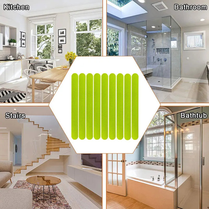 Showlu Smart General anti-slip shower stickers on bathroom surface, providing safety and grip in wet conditions.