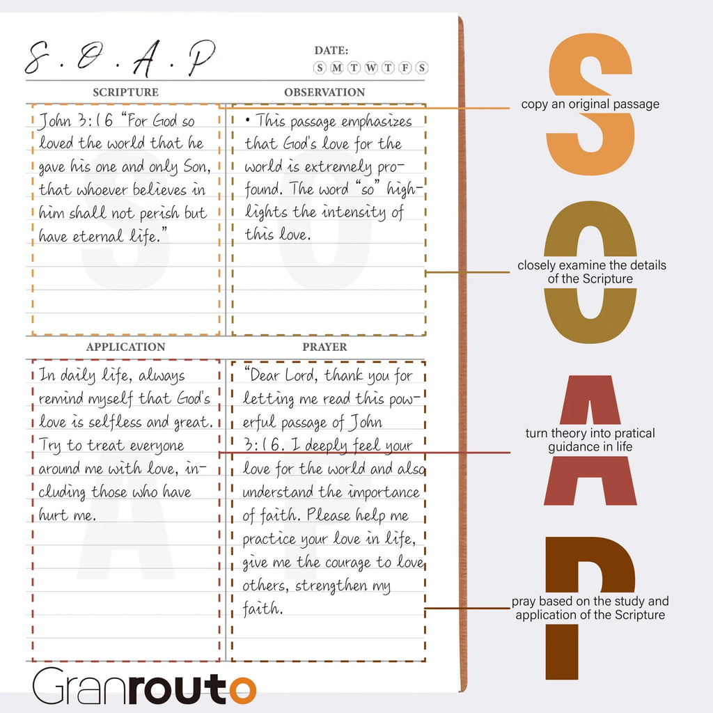 Showlu Fashion S.O.A.P. Bible Study Journal with lined pages for prayer, devotion, and reflection, featuring a stylish cover design.