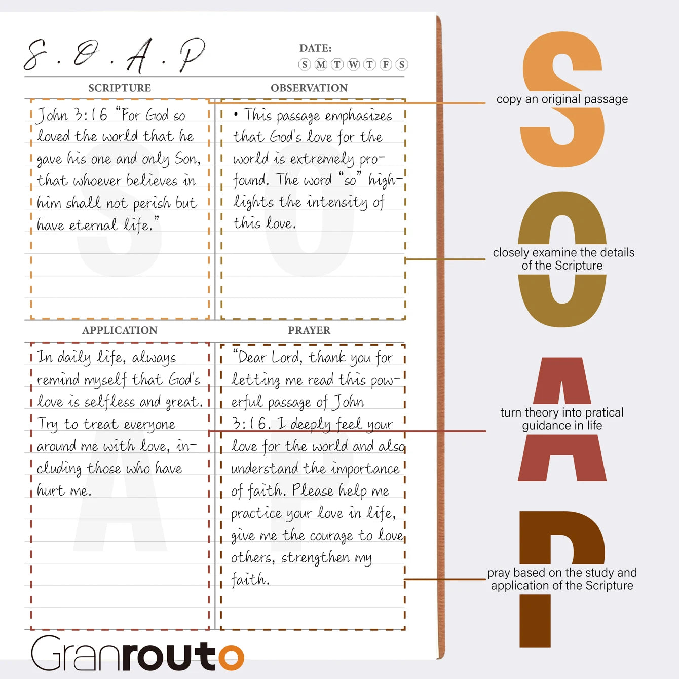 Showlu Fashion S.O.A.P. Bible Study Journal with lined pages for prayer, devotion, and reflection, featuring a stylish cover design.