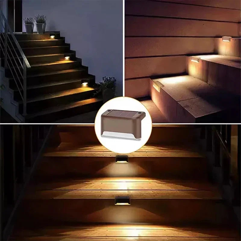 Solar waterproof deck step lights by Showlu Smart General illuminating outdoor stairs with sleek, energy-efficient LED lights.