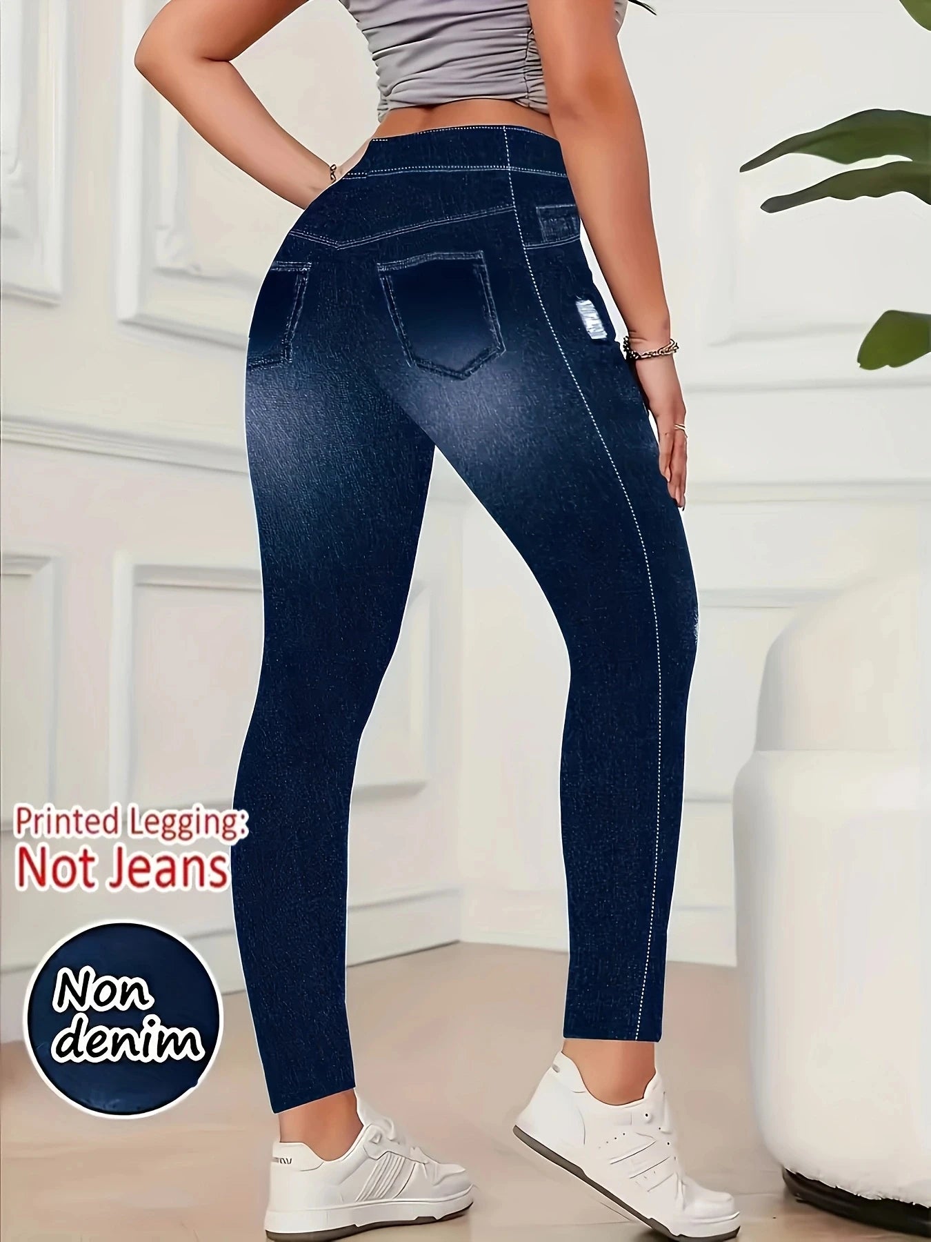 【Non-Denim】Women's Faux Denim Print Leggings, Sports Casual Skinny Pants, Thin Soft Skin-Friendly Yoga Pants, All-Season Long Pa