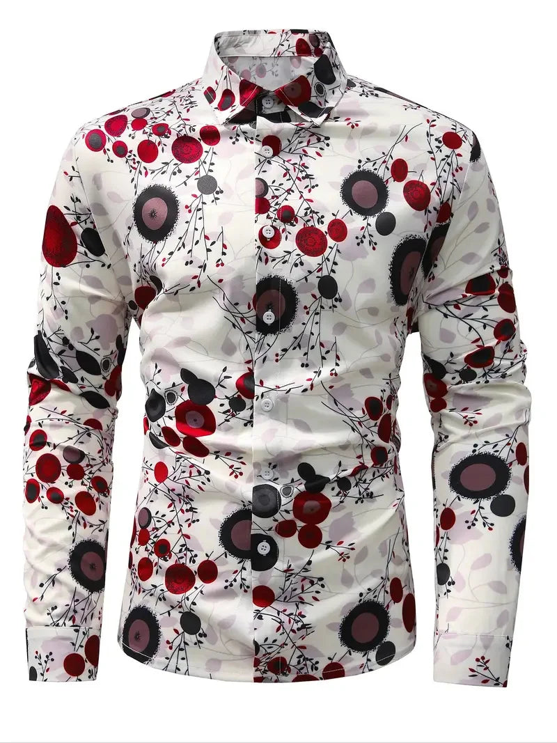 Men's long sleeve casual shirt with striped and floral pattern, suitable for four seasons, by Showlu Fashion Store