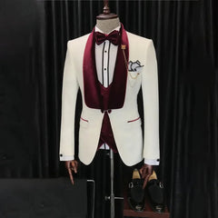 Floral Jacquard Men's Suit For Wedding Groom Tuxedo Stand Collar Formal Party Male Dress Blazer Pants Vest 3 Piece Costume Homme SHOWLU FASHION STORE