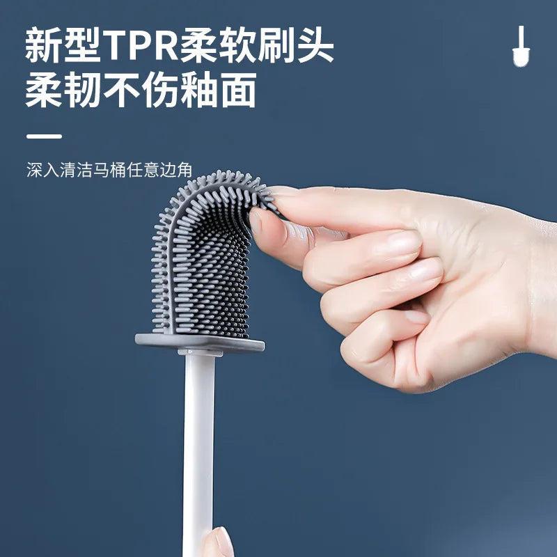 Showlu Smart General silicone toilet brush with holder, clean white design, suitable for bathroom cleaning.