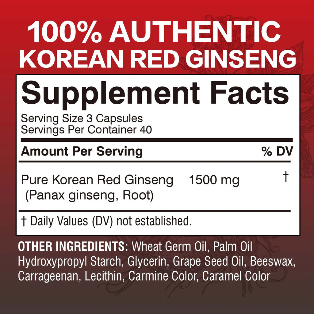 Korean Red Panax Ginseng supplement from Showlu Fashion Store, showcasing the supplement bottle with ginseng roots and label.