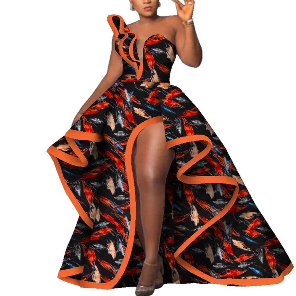 Dashiki Party Dresses Fashion Robe Africaine Ankara Floral Print Maxi Long Strapless Dresses African Dresses for Women WY6981