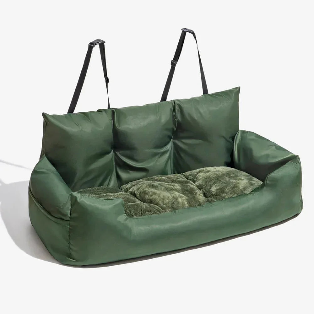 Large VOFORD dog car seat bed in suede, plush bolster pet carrier bag with comfortable travel design for pets.