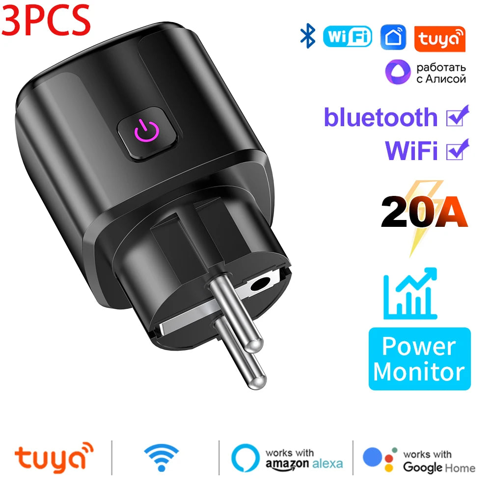 Showlu Smart WiFi Smart Plug with EU socket, power monitor, and voice control for remote energy management.