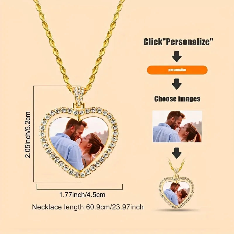 Customized two-photo luxury necklace by Showlu Fashion Store featuring dual photo pendants for men and women.