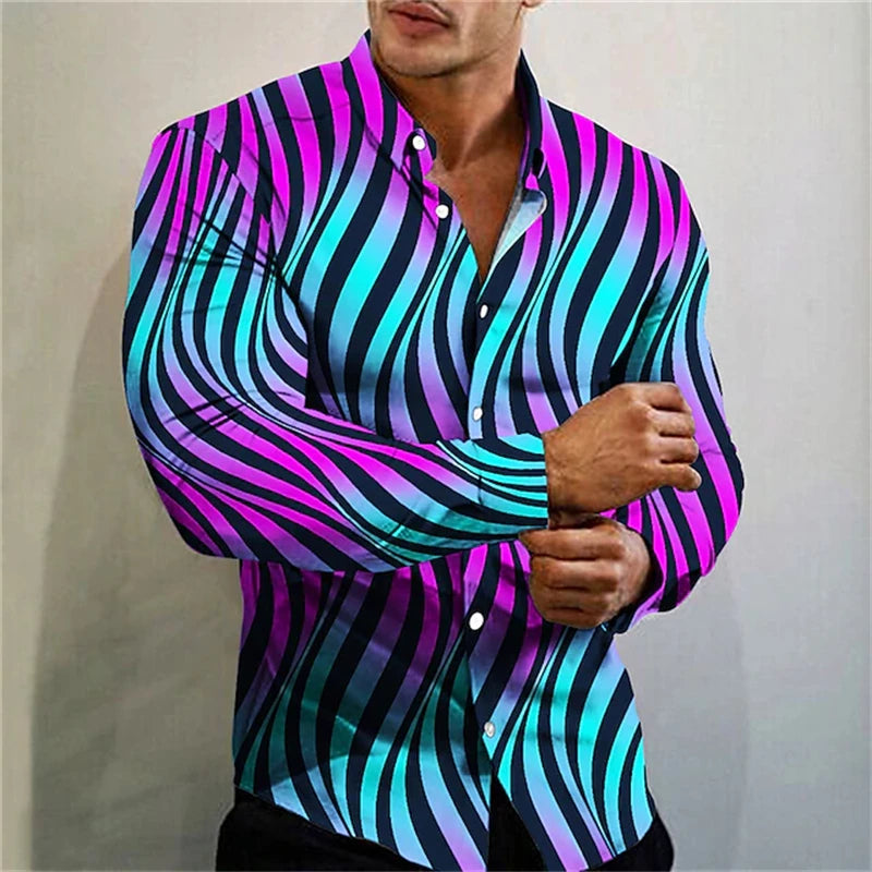 Showlu Men's 3D Spotted Print Long Sleeve Shirt with elegant casual style, featuring a bold spotted pattern and long sleeves.