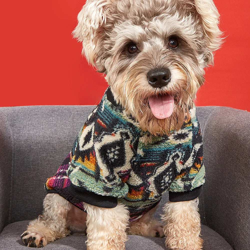 XLeiPet Totems Print puppy dog sweater by Showlu Fashion Store, warm winter fiber pet hoodie with playful totems print.