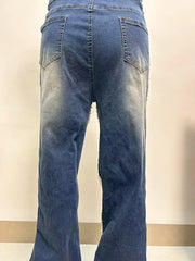 2024 women's large hole bead chain straight leg pants torn jeans black blue elastic fashionable slim fit denim pants