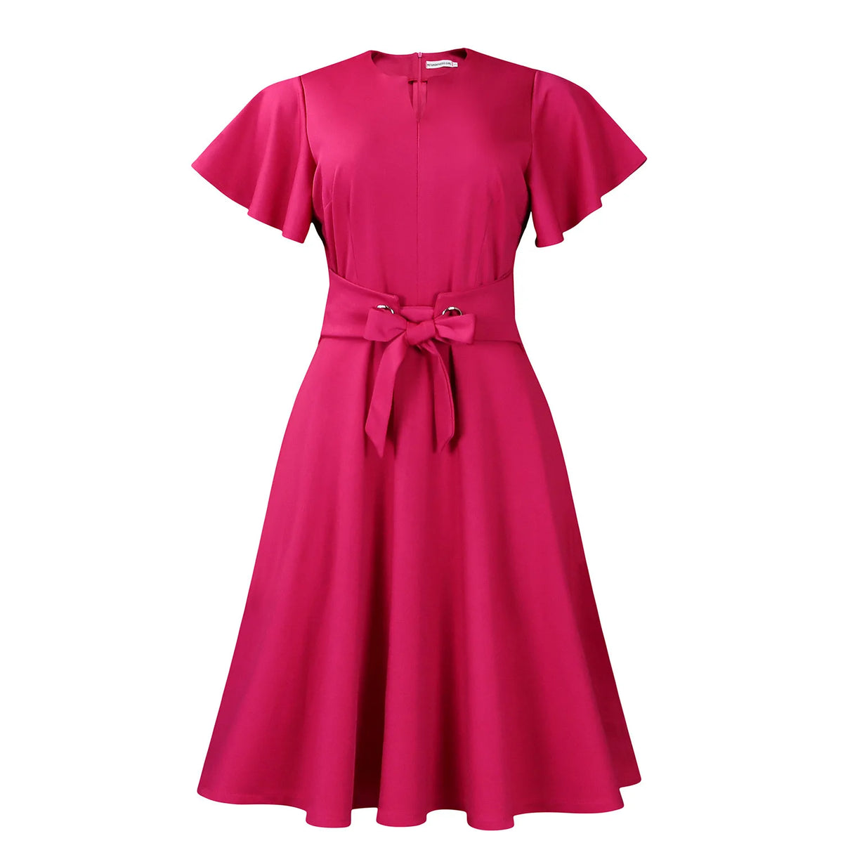 2025 Summer Fashion Solid Color Tie Waist Short Sleeve Dress Formal Midi Dress Going Out Outfits Elegant Women Clothing Style