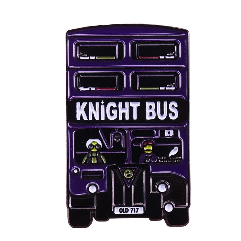 SHOWLU FASHION STORE PINSALOT Knight Bus enamel pin featuring a triple-decker magic bus from the Harry Potter series.